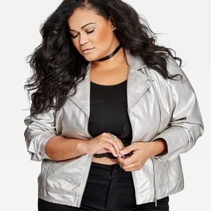 ASHLEY STEWART METALLIC SILVER MOTO JACKET 14/16